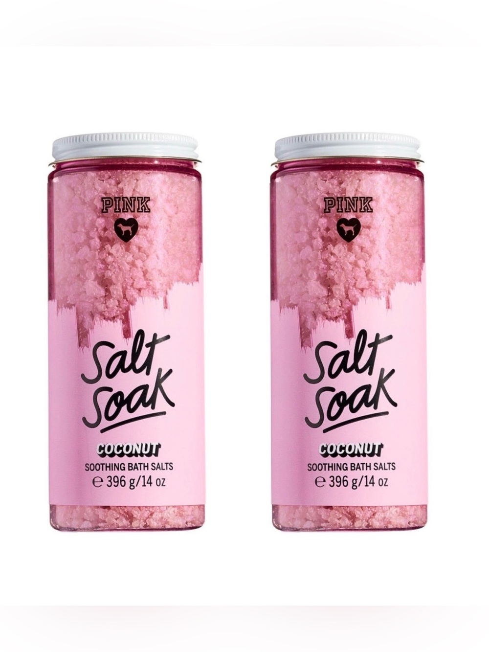 2~Victoria's Secret PINK Salt Soak Coconut Soothing Bath Salts ~ 14 fl.oz.